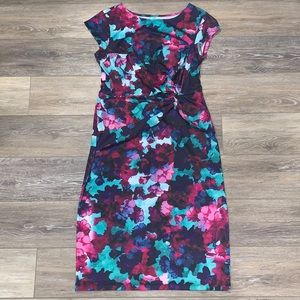 Floral Water Color short sleeve fitted  Dress